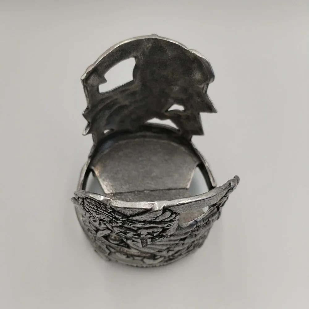 Vintage Pewter Americana Candle Jar Holder Sleeve Patriotic Angel Flag Large 5.5